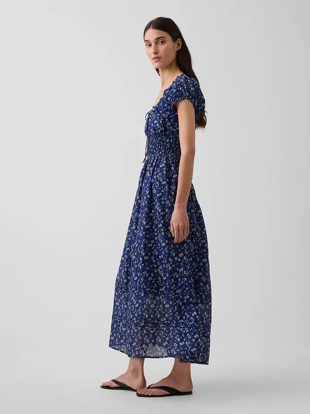 Maxikleid aus Voile mit gesmokter Taille