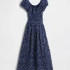 Maxikleid aus Voile mit gesmokter Taille