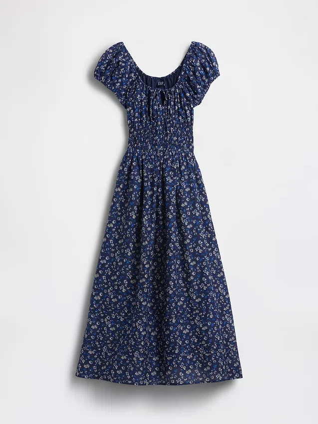 Maxikleid aus Voile mit gesmokter Taille