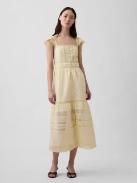 Maxikleid aus Voile mit Spitzenrüschen