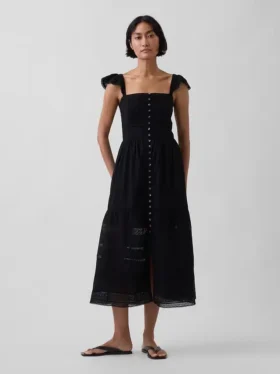 Maxikleid aus Voile mit Spitzenrüschen