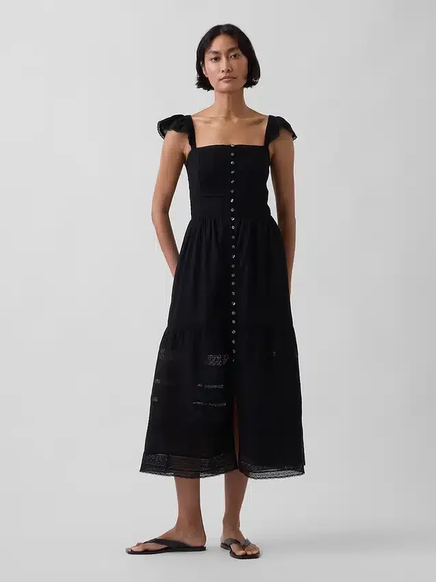 Maxikleid aus Voile mit Spitzenrüschen