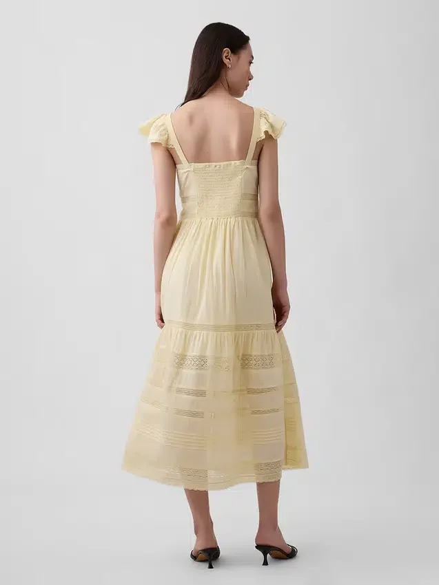 Maxikleid aus Voile mit Spitzenrüschen
