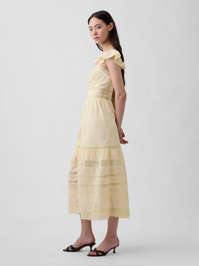 Maxikleid aus Voile mit Spitzenrüschen