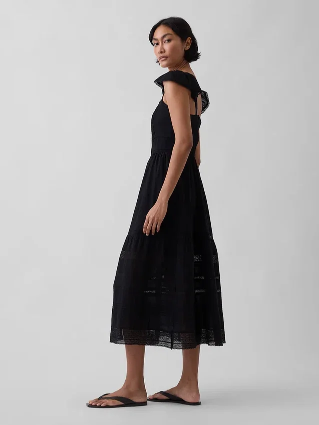 Maxikleid aus Voile mit Spitzenrüschen