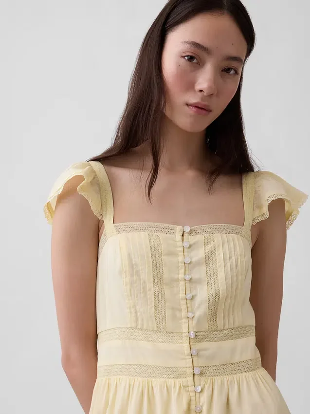 Maxikleid aus Voile mit Spitzenrüschen