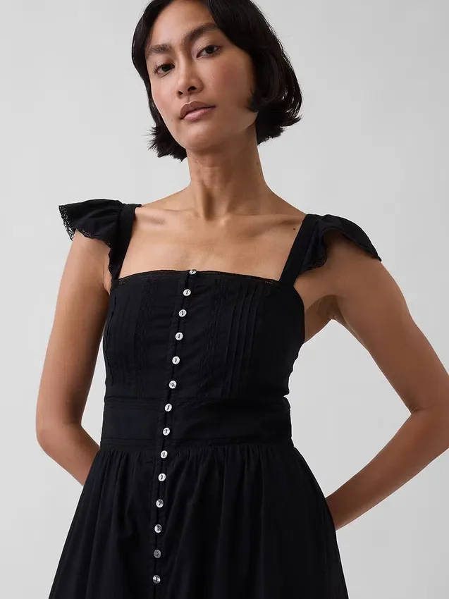 Maxikleid aus Voile mit Spitzenrüschen
