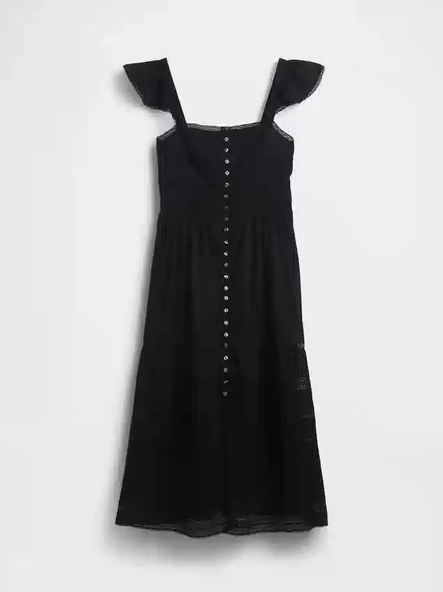 Maxikleid aus Voile mit Spitzenrüschen