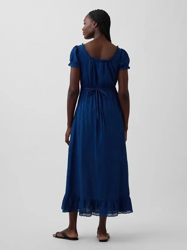 Maxikleid mit bestickten Puffärmeln