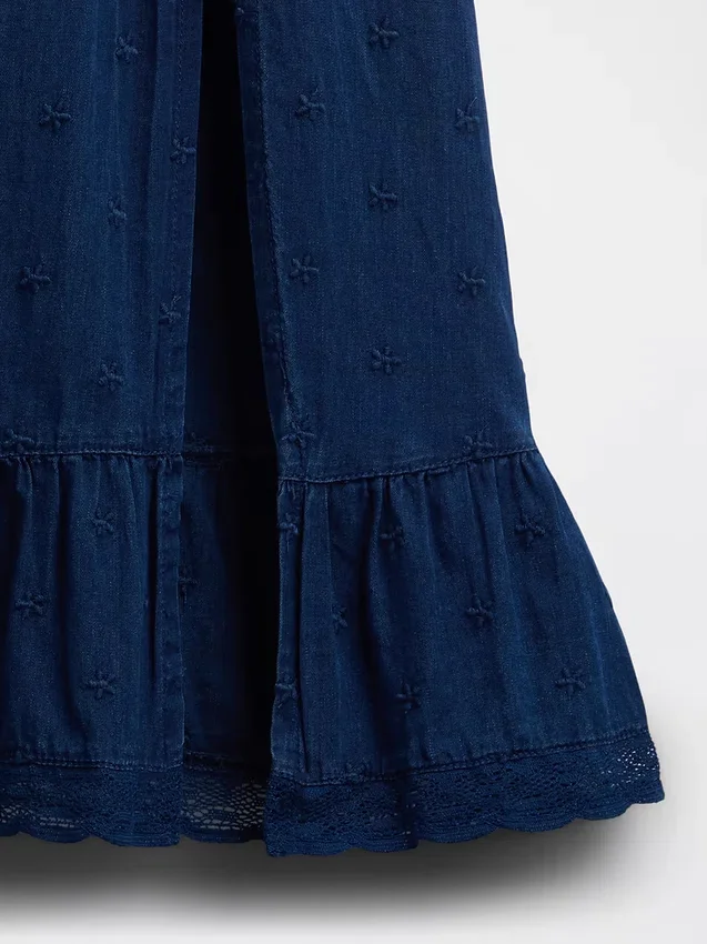 Maxikleid mit bestickten Puffärmeln