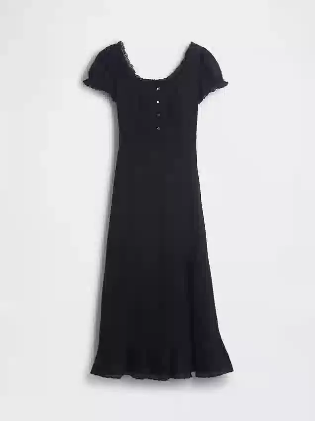 Maxikleid mit bestickten Puffärmeln