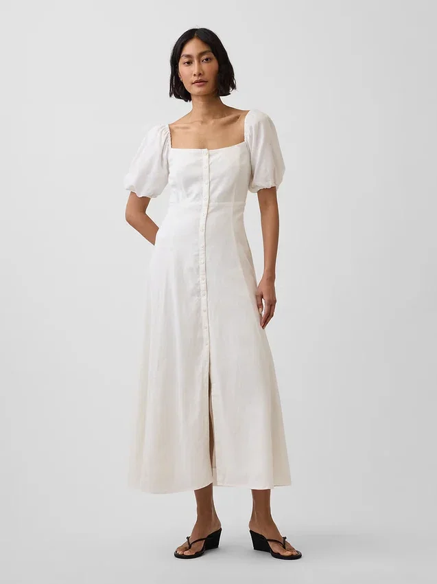 Maxikleid mit Empire-Taille aus Leinenmischung