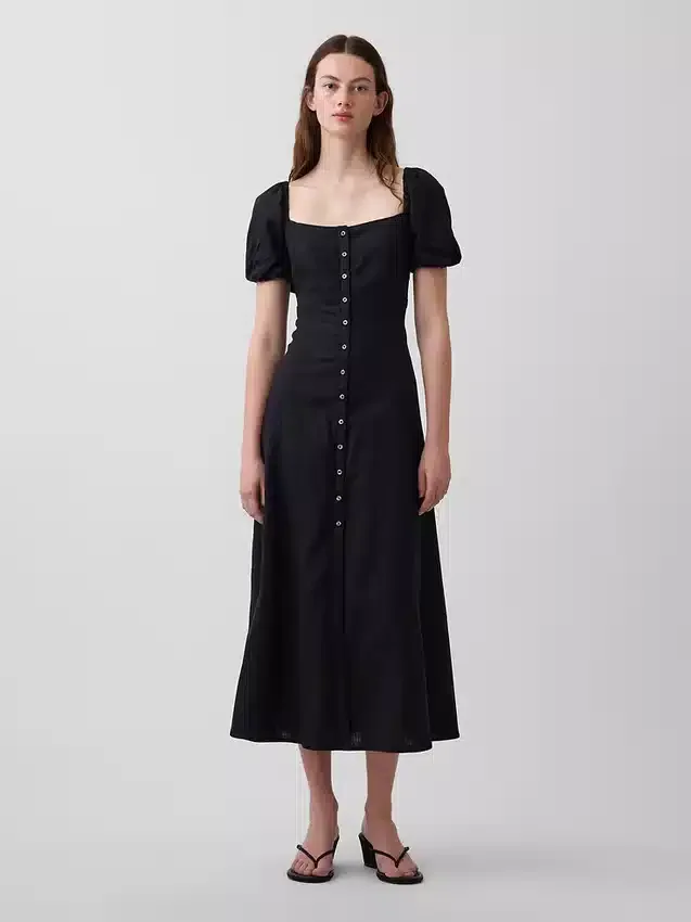 Maxikleid mit Empire-Taille aus Leinenmischung