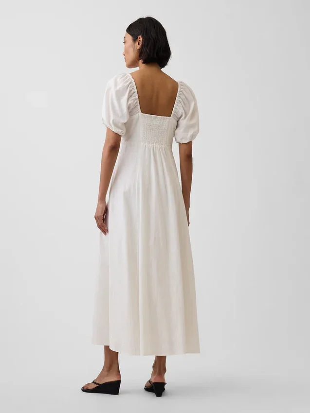 Maxikleid mit Empire-Taille aus Leinenmischung