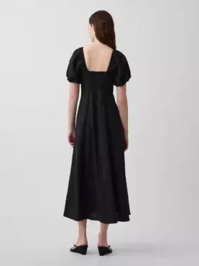 Maxikleid mit Empire-Taille aus Leinenmischung