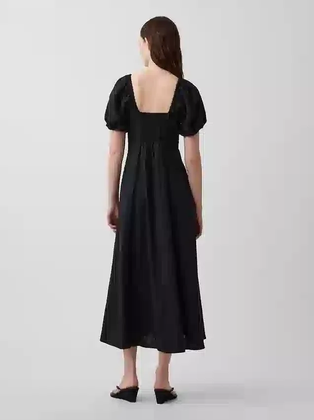 Maxikleid mit Empire-Taille aus Leinenmischung