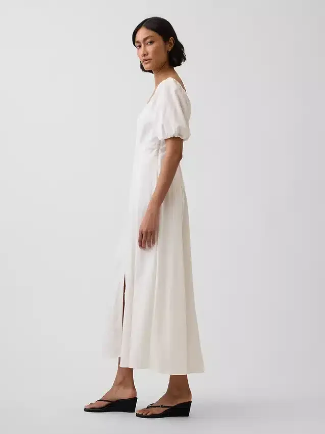Maxikleid mit Empire-Taille aus Leinenmischung