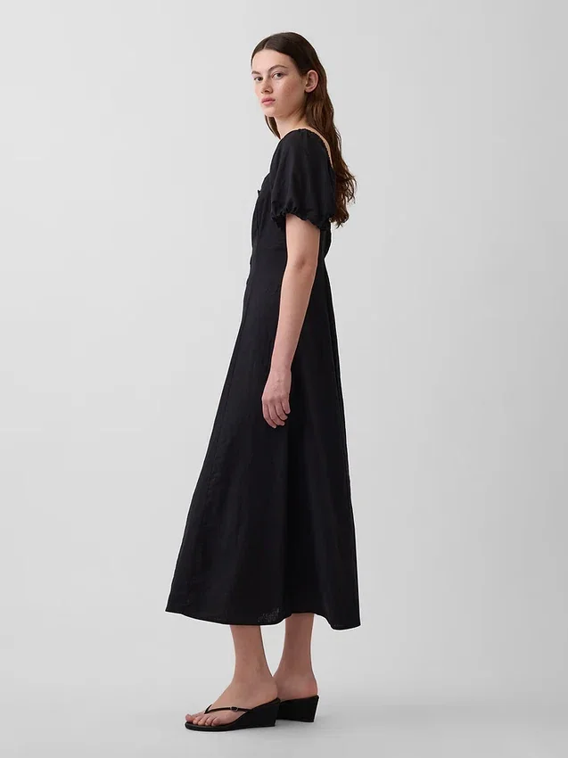 Maxikleid mit Empire-Taille aus Leinenmischung