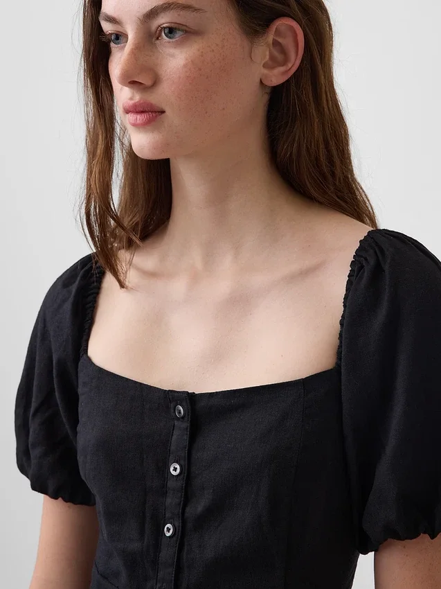 Maxikleid mit Empire-Taille aus Leinenmischung