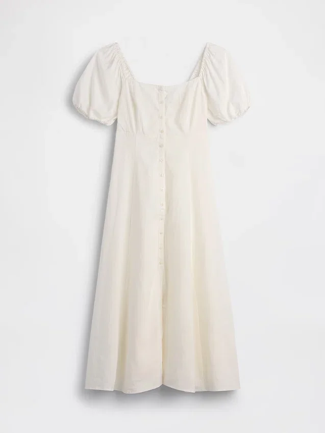 Maxikleid mit Empire-Taille aus Leinenmischung