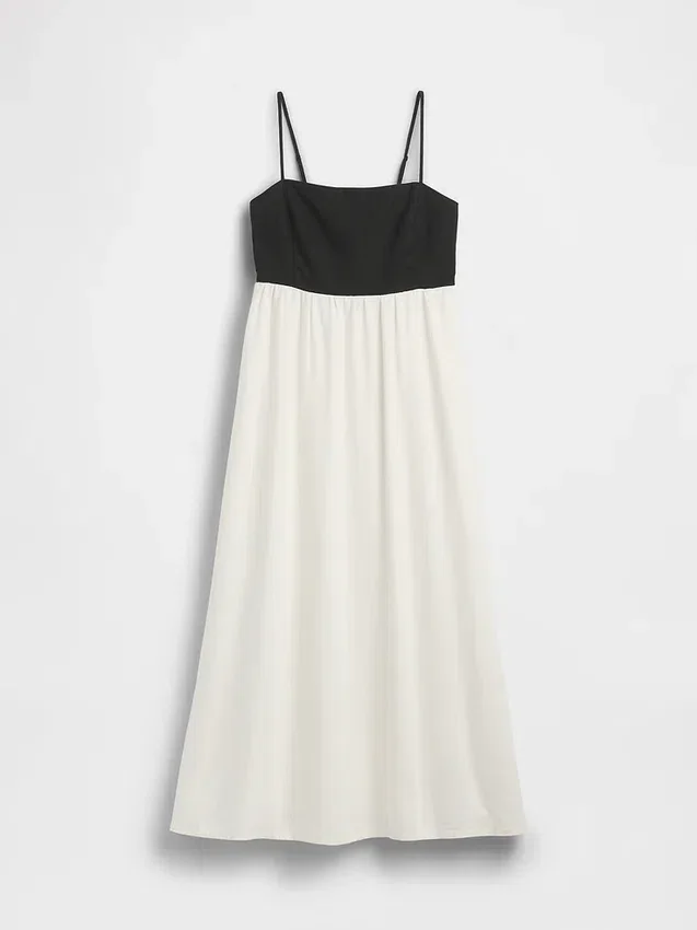 Maxikleid mit Empire-Taille aus Leinenmischung