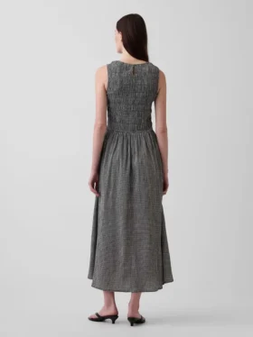 Maxikleid mit Gingham-Muster und Smok-Detail an der tief sitzenden Taille