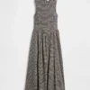 Maxikleid mit Gingham-Muster und Smok-Detail an der tief sitzenden Taille