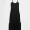 Maxikleid mit Knopfleiste und Spitzenbesatz