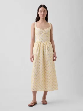 Maxikleid mit Lochstickerei und tief sitzender Taille