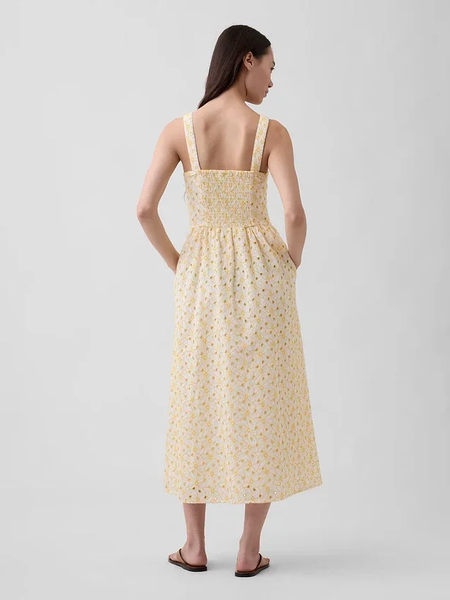 Maxikleid mit Lochstickerei und tief sitzender Taille