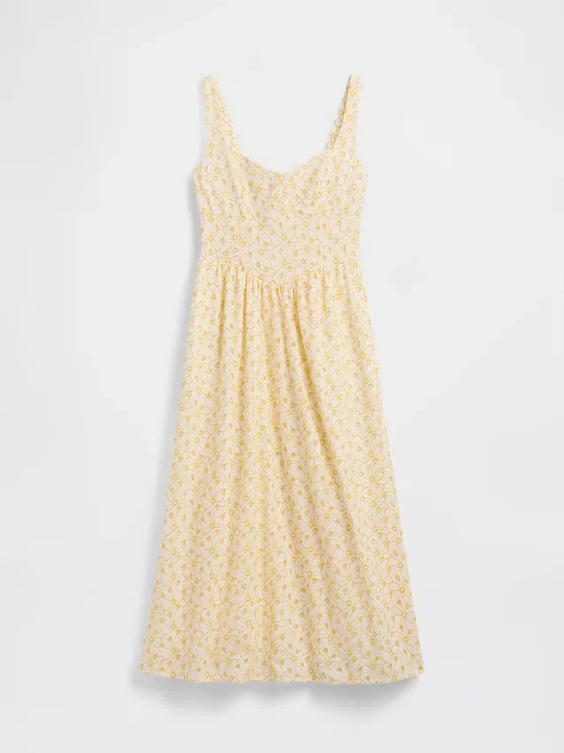 Maxikleid mit Lochstickerei und tief sitzender Taille