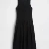 Maxikleid mit Lochstickerei und tiefem Taillenbund