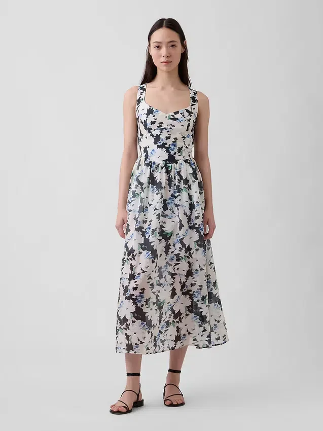 Maxikleid mit Naht und tief sitzender Taille