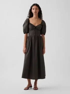 Maxikleid mit Puffärmeln und Korsett-Optik