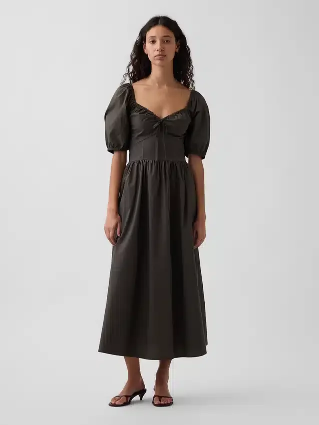 Maxikleid mit Puffärmeln und Korsett-Optik