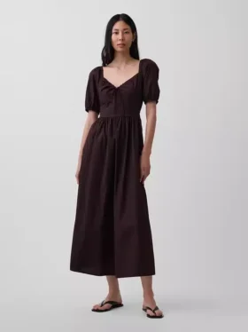 Maxikleid mit Puffärmeln und Korsett-Optik
