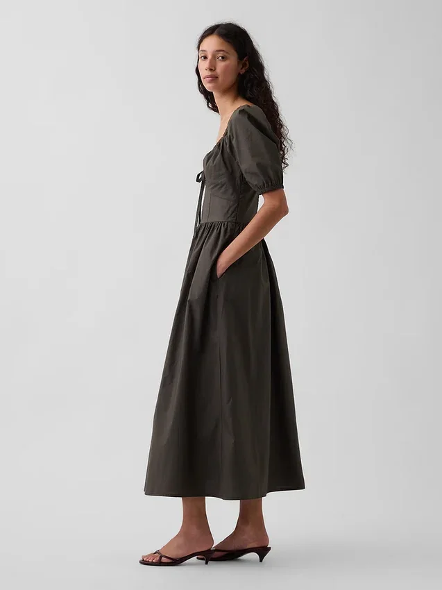Maxikleid mit Puffärmeln und Korsett-Optik