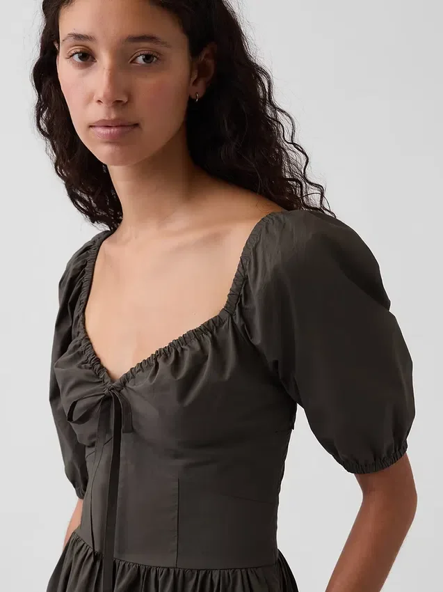 Maxikleid mit Puffärmeln und Korsett-Optik