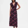 Maxikleid mit Rüschen und V-Ausschnitt