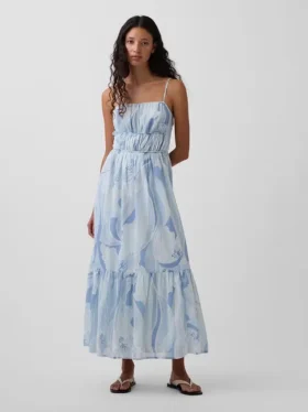 Maxikleid mit Stufenschnitt und Bindeband am Rücken