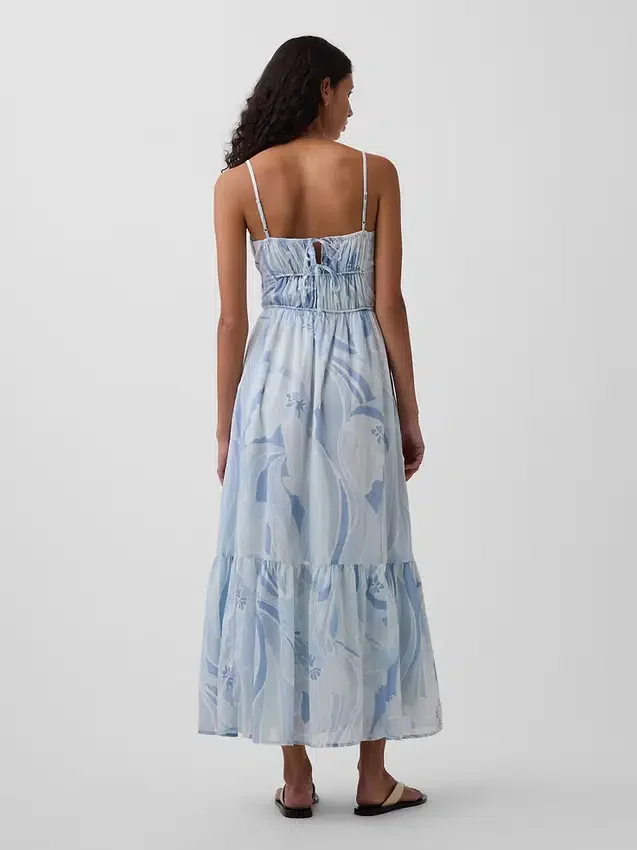 Maxikleid mit Stufenschnitt und Bindeband am Rücken