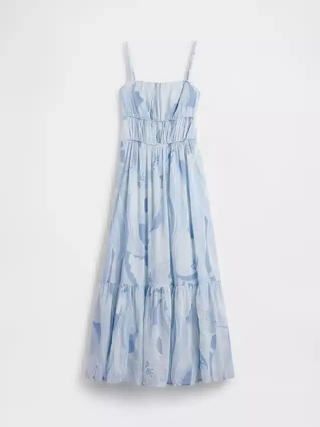 Maxikleid mit Stufenschnitt und Bindeband am Rücken