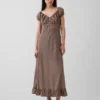 Maxikleid mit V-Ausschnitt und Rüschen am Saum