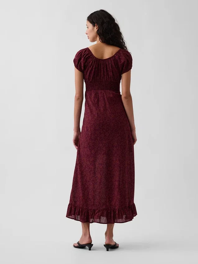 Maxikleid mit V-Ausschnitt und Rüschen am Saum