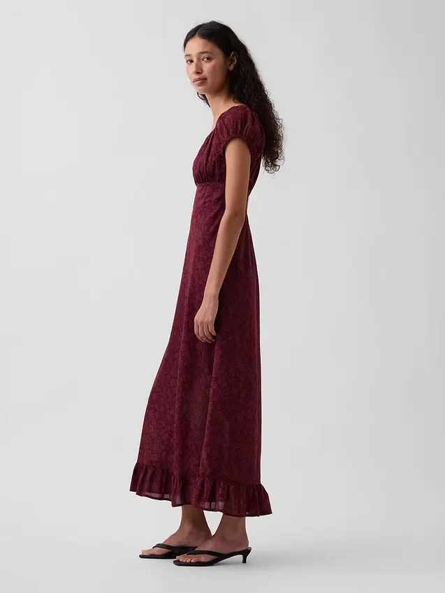 Maxikleid mit V-Ausschnitt und Rüschen am Saum