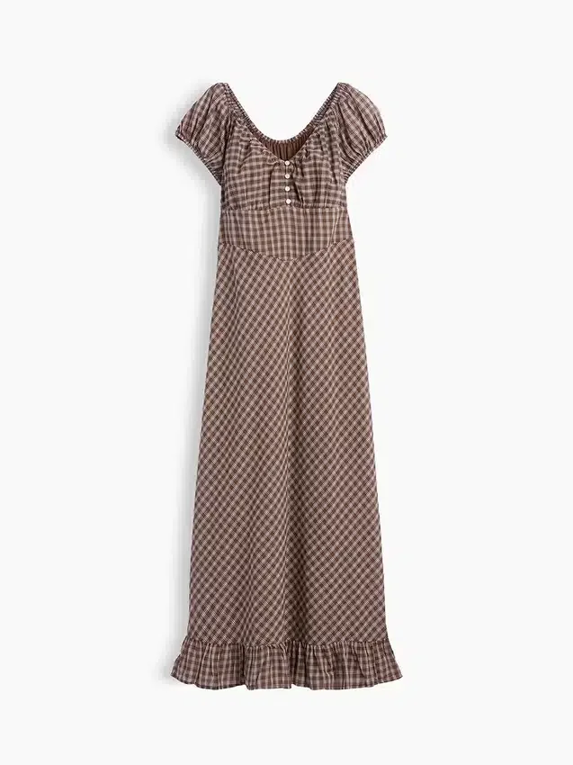 Maxikleid mit V-Ausschnitt und Rüschen am Saum
