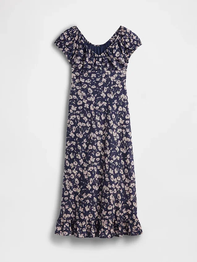 Maxikleid mit V-Ausschnitt und Rüschen am Saum