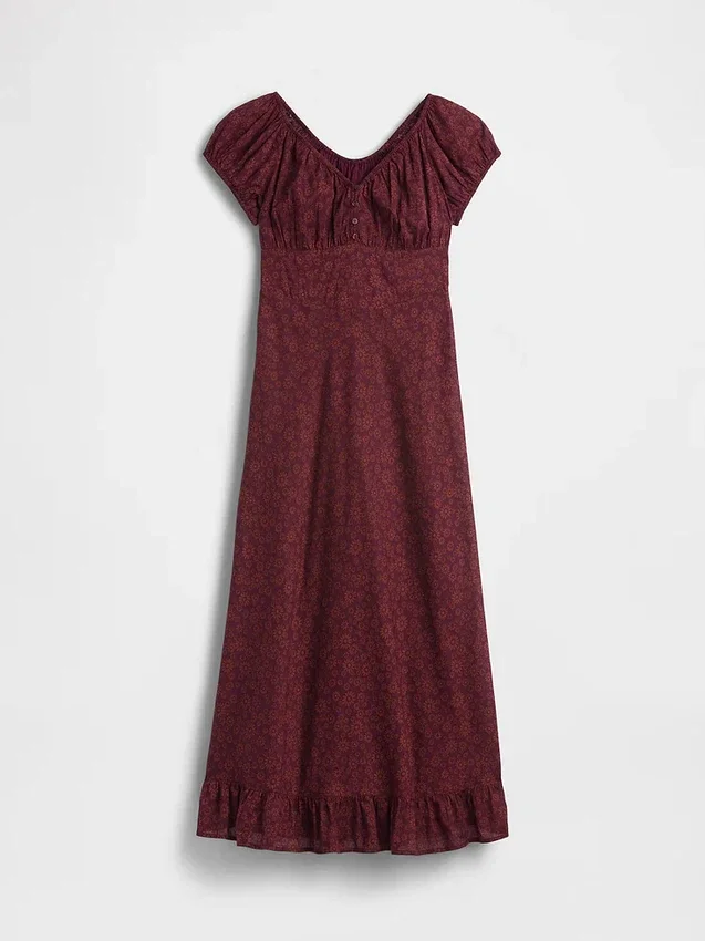 Maxikleid mit V-Ausschnitt und Rüschen am Saum