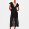 Maxikleid mit V-Ausschnitt und Spitzenbesatz