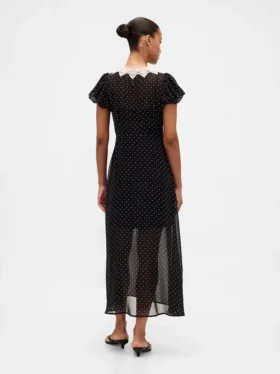 Maxikleid mit V-Ausschnitt und Spitzenbesatz
